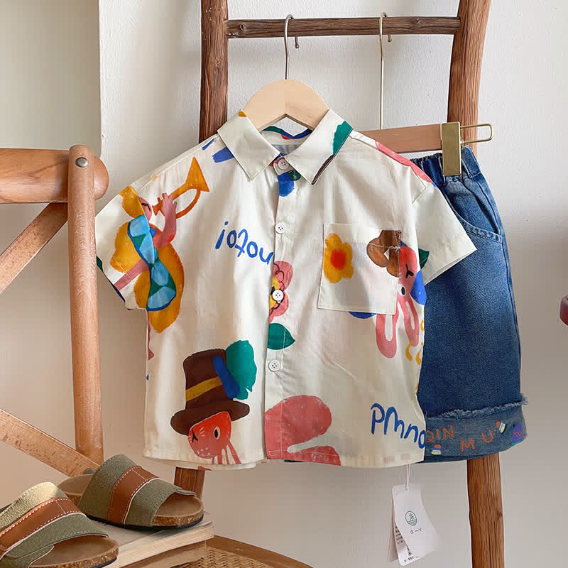 Toddler Boy White Bunny Flower Shirt