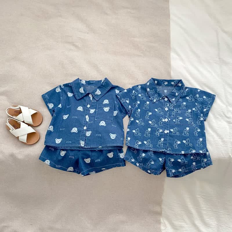 BEAR Baby 2-Piece Denim Dino Blue Set