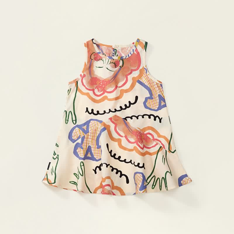 Toddler Retro Graffiti Apricot Sleeveless Dress