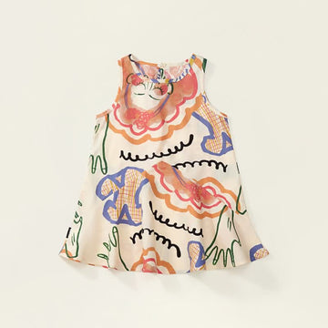 Toddler Retro Graffiti Apricot Sleeveless Dress