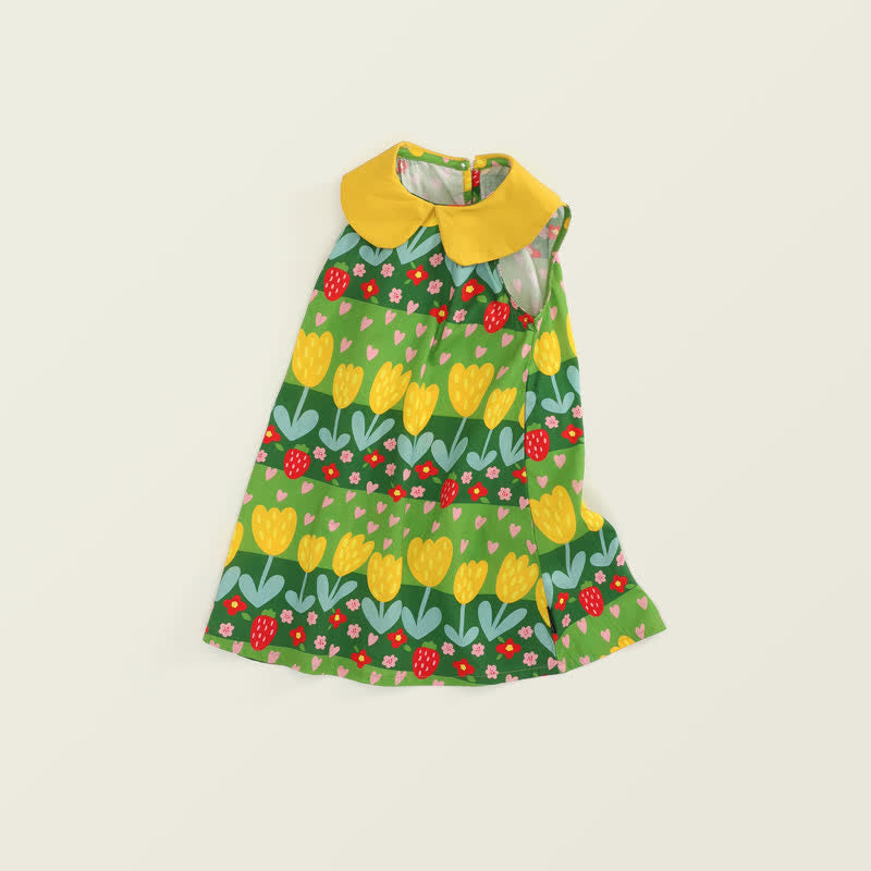 Toddler Pastoral Flower Green Sleeveless Dress