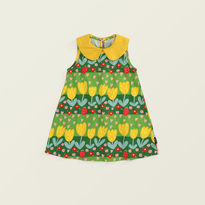 Toddler Pastoral Flower Green Sleeveless Dress