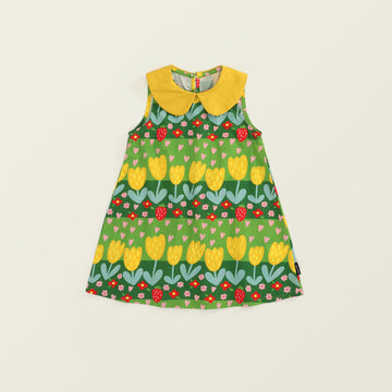 Toddler Pastoral Flower Green Sleeveless Dress