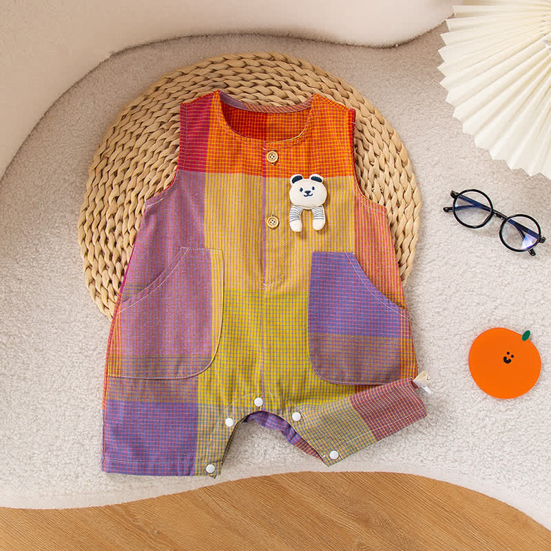 Baby Bear Color Block Plaid Romper