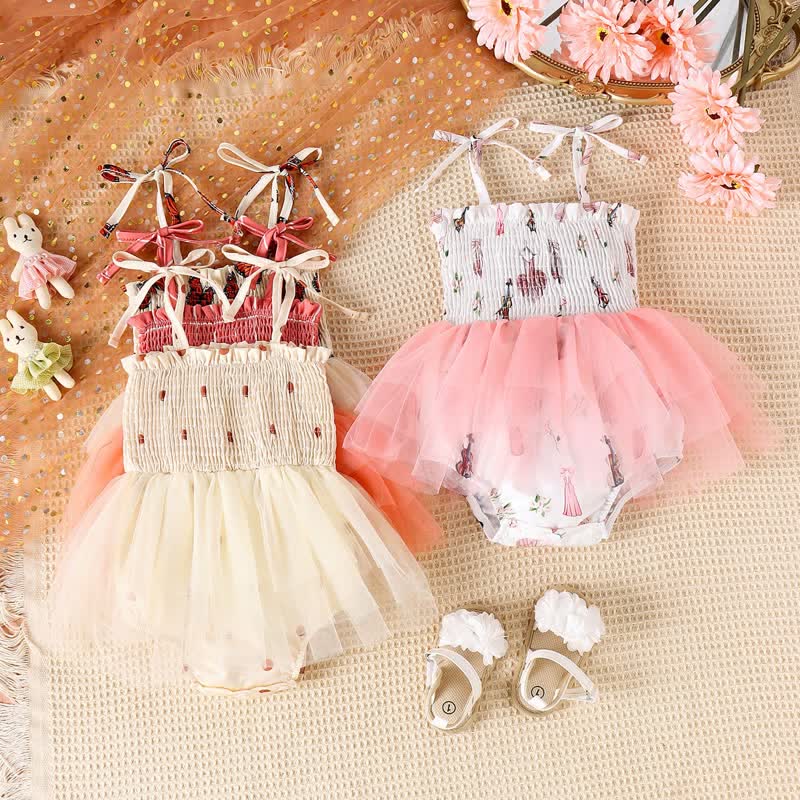 Baby Drawstring Tulle Skirted Plaid Bodysuit