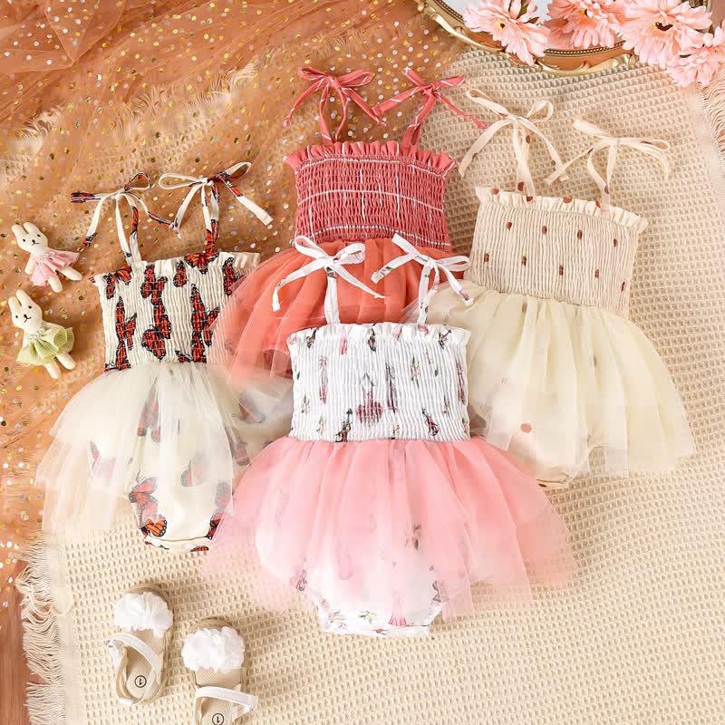 Baby Drawstring Tulle Skirted Plaid Bodysuit