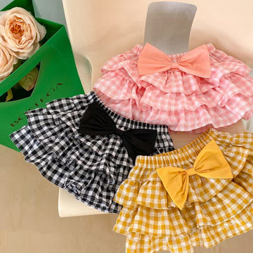 Baby Bow Layered Skirted Plaid Shorts