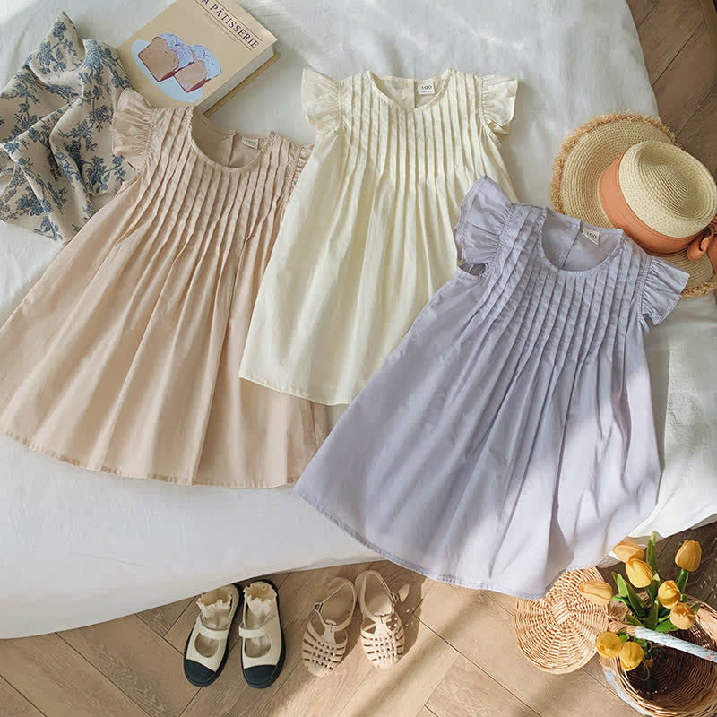 Toddler Simple Solid Color Ruffle Sleeves Dress