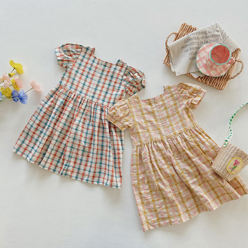 Toddler Lovely Plaid Embroidered Heart Dress