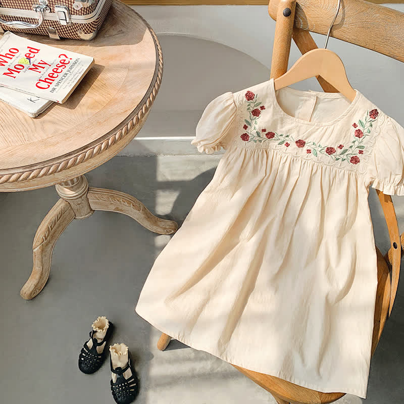 Toddler Embroidered Flower Puff Sleeves Dress