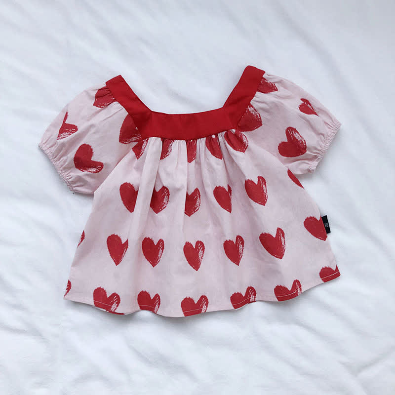 Toddler Pink Heart Puff Sleeves Blouse