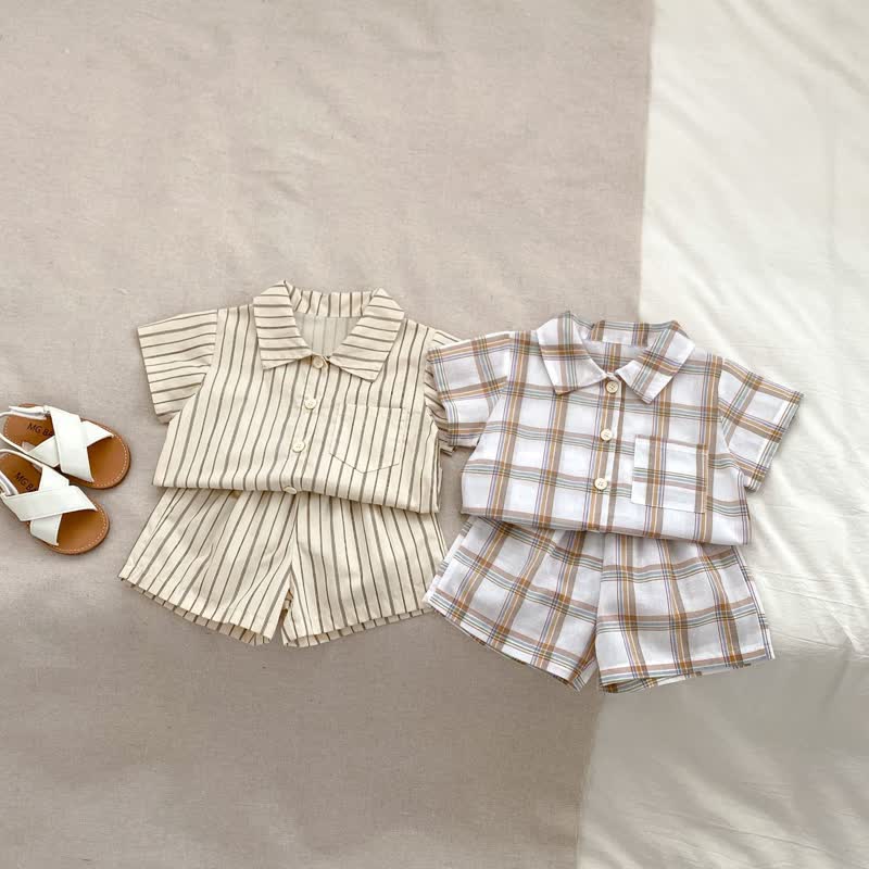 Baby 2-Piece Vertical Striped Plaid Polo Set