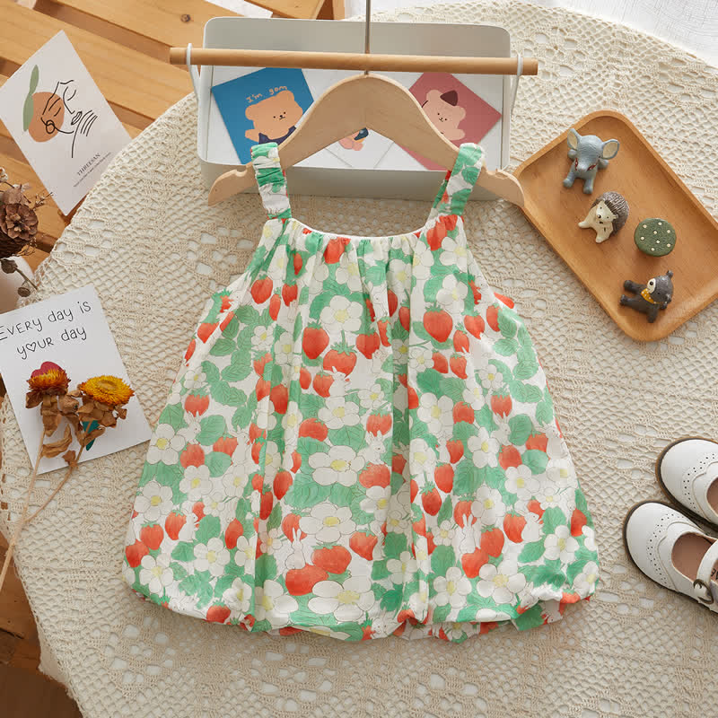 Baby Strawberry Bunny Flower Suspenders Dress