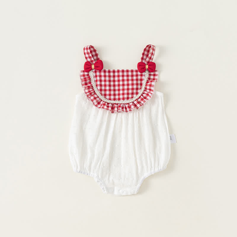 Baby Cute Bow Plaid Suspenders Bodysuit