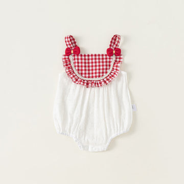 Baby Cute Bow Plaid Suspenders Bodysuit