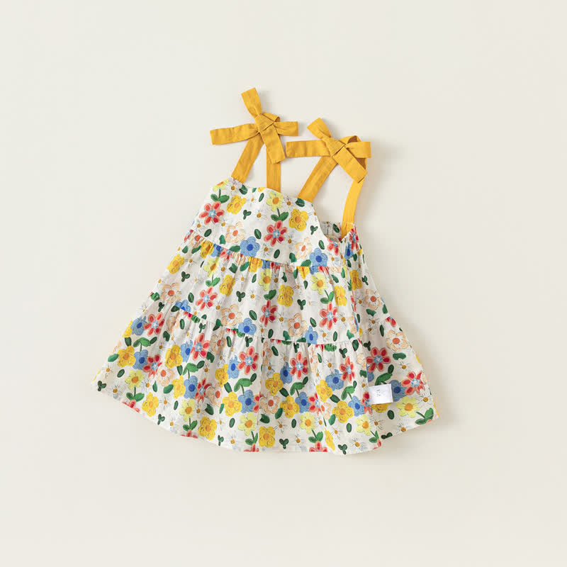 Baby Yellow Floral Bow Suspenders Sweet Dress