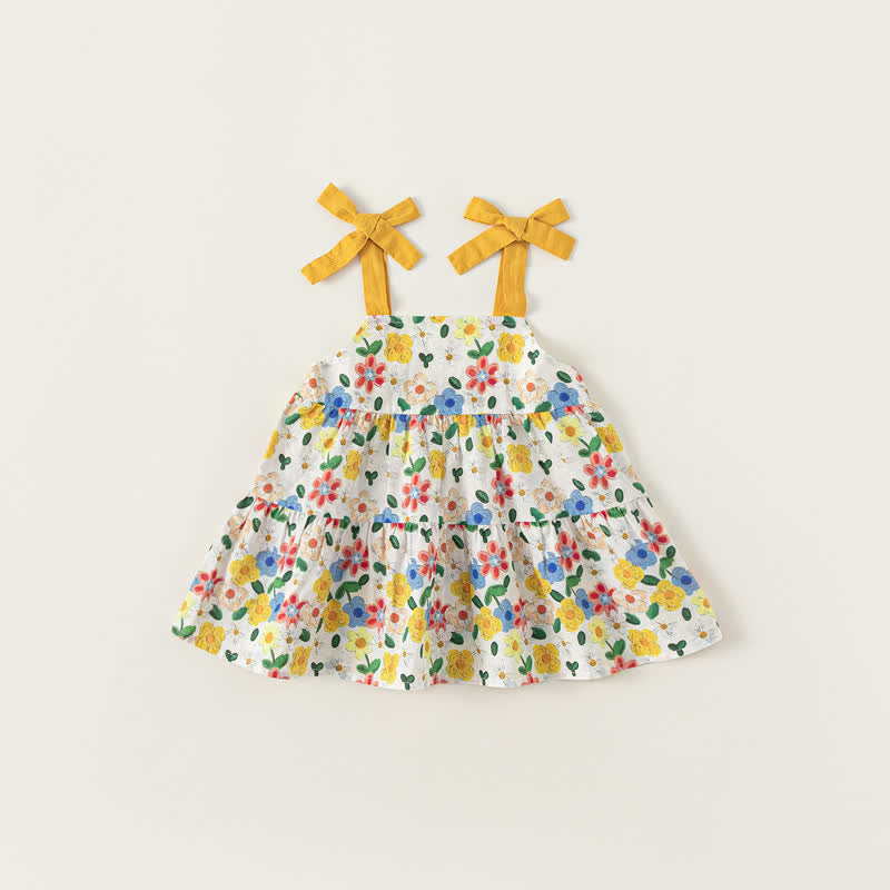 Baby Yellow Floral Bow Suspenders Sweet Dress