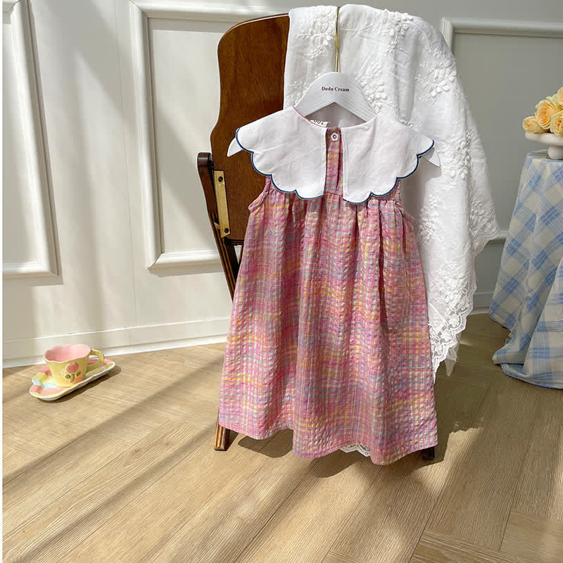 Toddler Embroidered Sailboat Plaid Lovely Dress