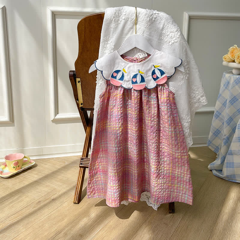 Toddler Embroidered Sailboat Plaid Lovely Dress