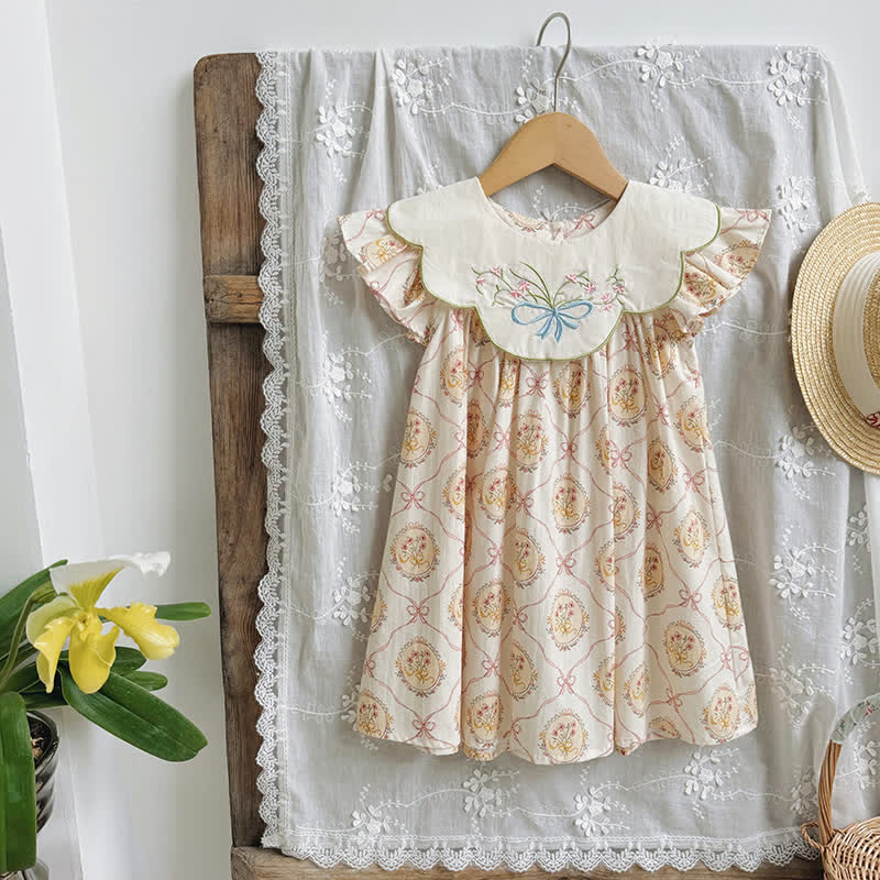 Toddler Embroidered Flower Bow Lovely Dress