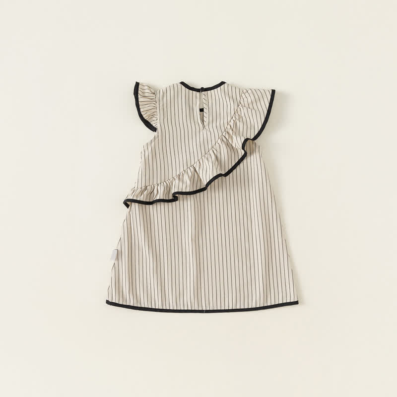 Toddler Apricot Vertical Striped Ruffled Dress