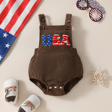 USA Baby Embroidered Corduroy Brown Overalls