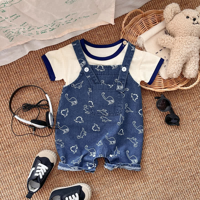 BLUEBERRIES Baby Dinosaur Denim Overalls T-shirt