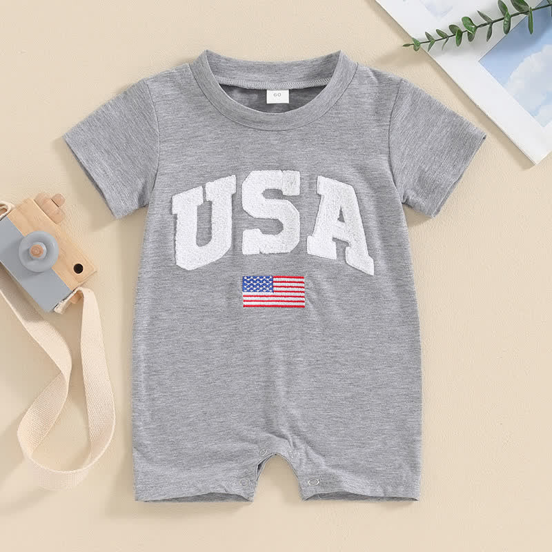 USA Baby Embroidered American Flag Romper