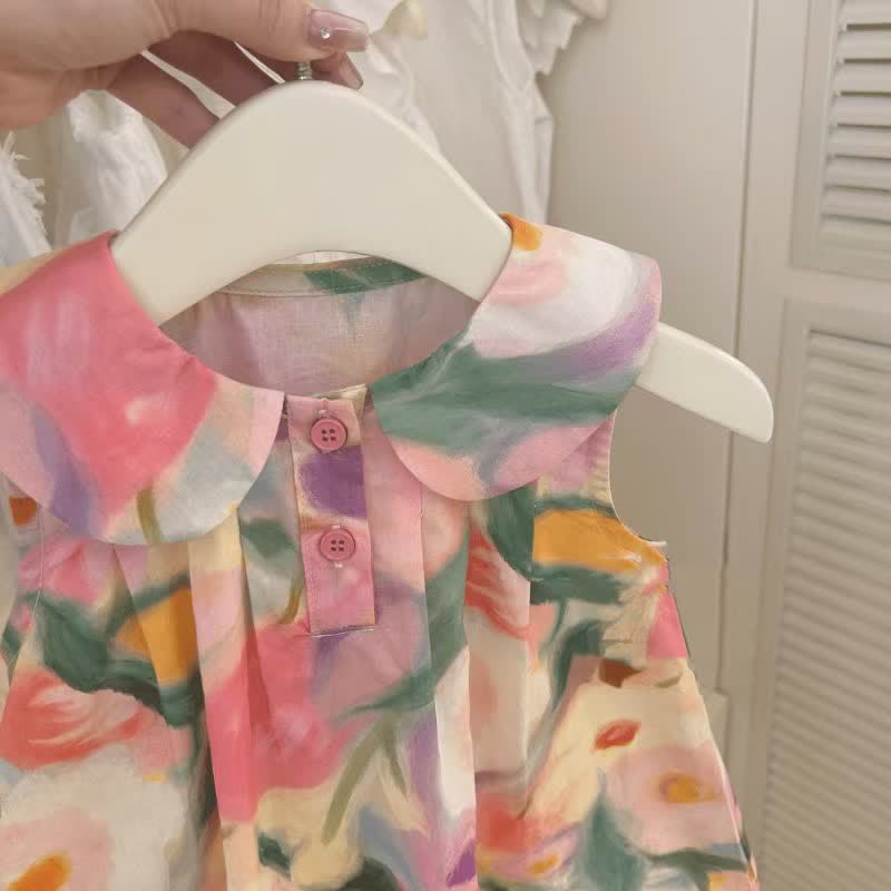 Toddler Oil Painting Flower Elegant Dress