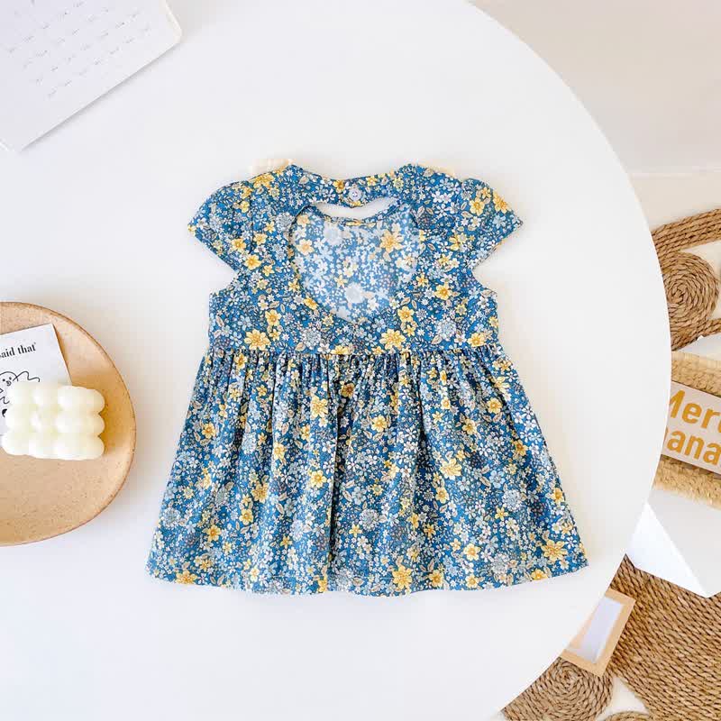 Baby Lovely Blue Flower Backless Dress