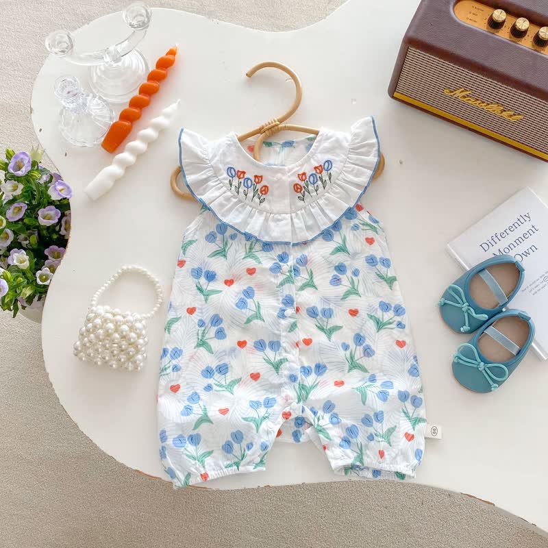 Baby Flower Heart Cute Blue Romper