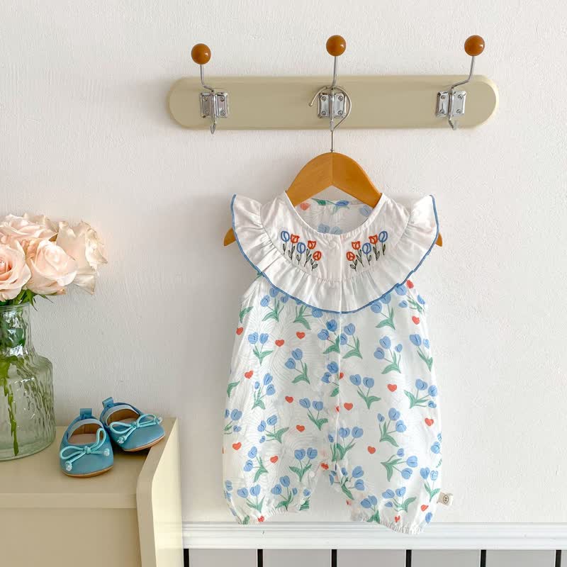 Baby Flower Heart Cute Blue Romper