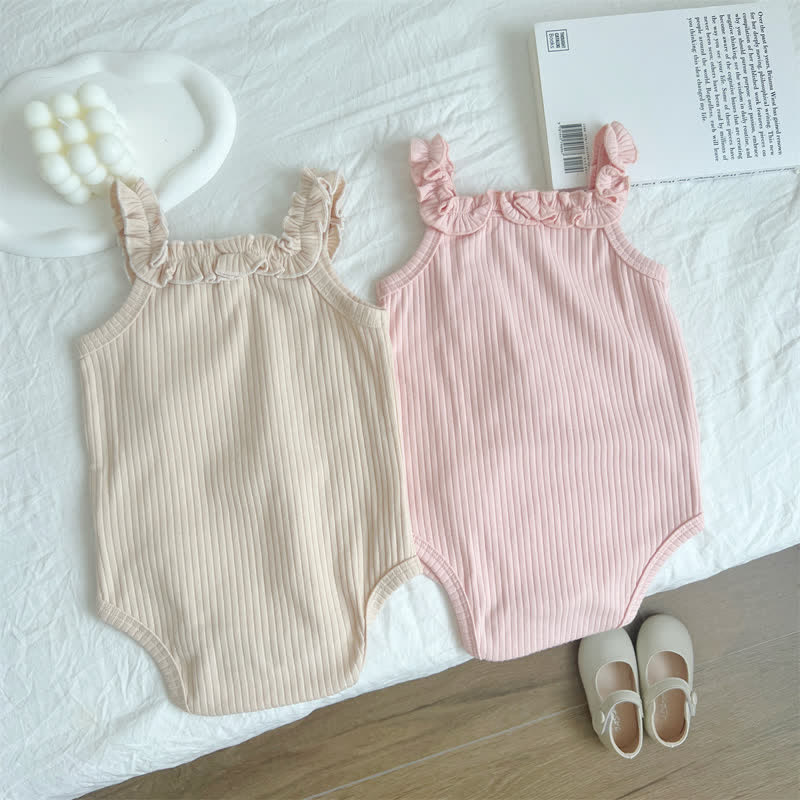 Baby 3D Flower Pleated Lace Suspenders Bodysuit