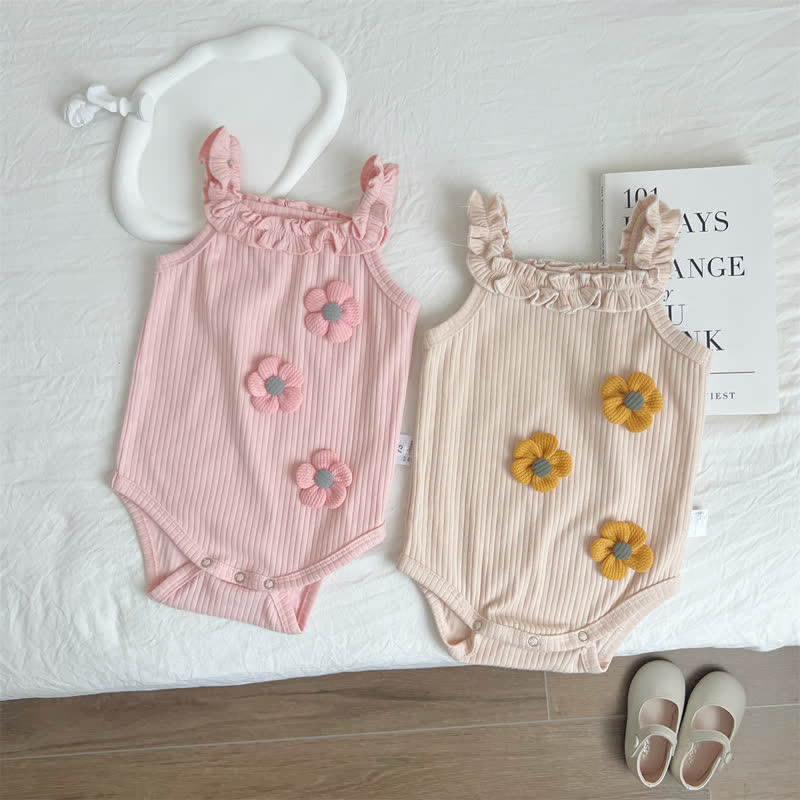 Baby 3D Flower Pleated Lace Suspenders Bodysuit