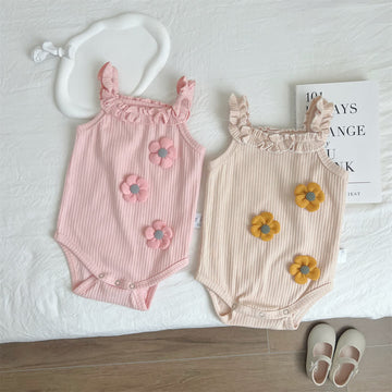 Baby 3D Flower Pleated Lace Suspenders Bodysuit