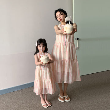 Mommy and Me Pink Striped Sleeveless Dress