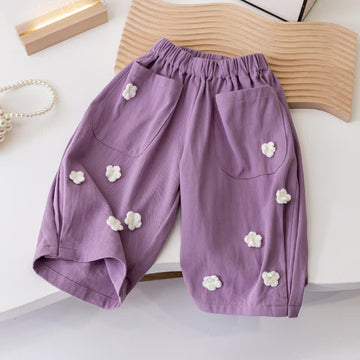 Toddler 3D Flower Purple Loose Pants