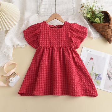 Toddler Red Plaid Puff Sleeves Dress