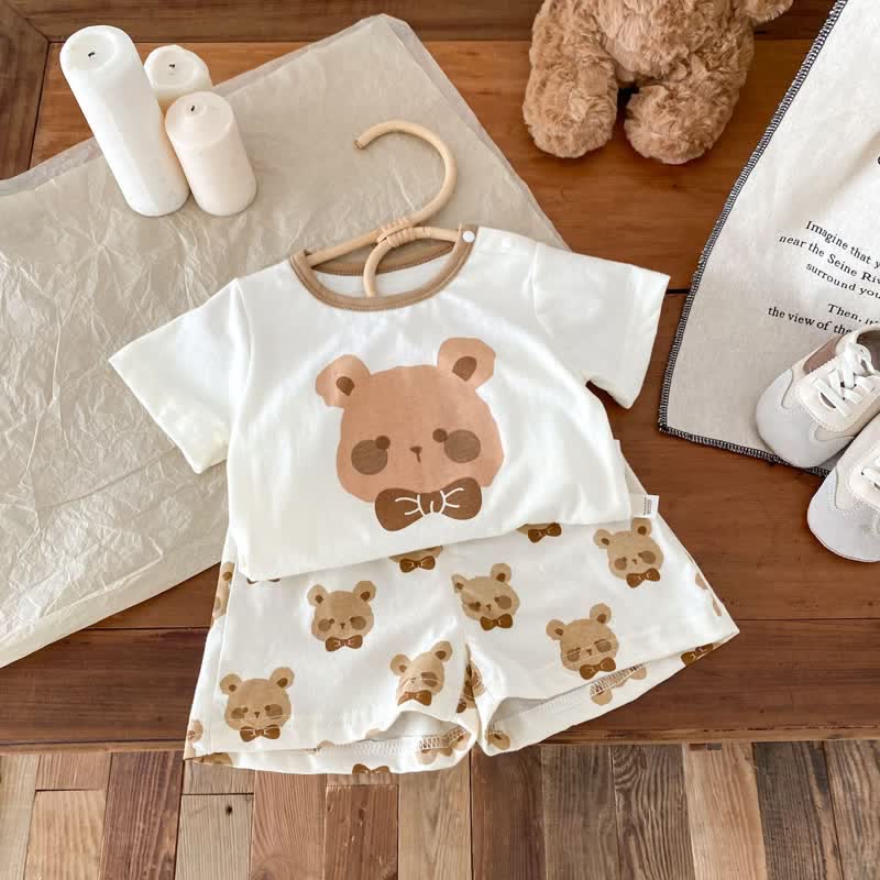 Baby Toddler 2-Piece Bowknot Bear Beige Set