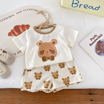 Baby Toddler 2-Piece Bowknot Bear Beige Set