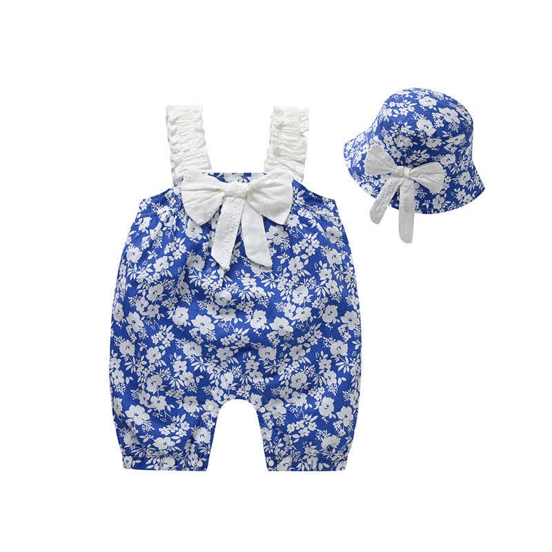 Baby Blue Flower Romper with Bow Hat