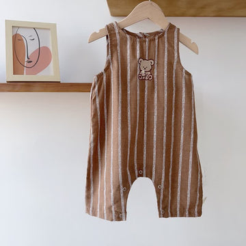 Baby Embroidered Bear Vertical Striped Romper