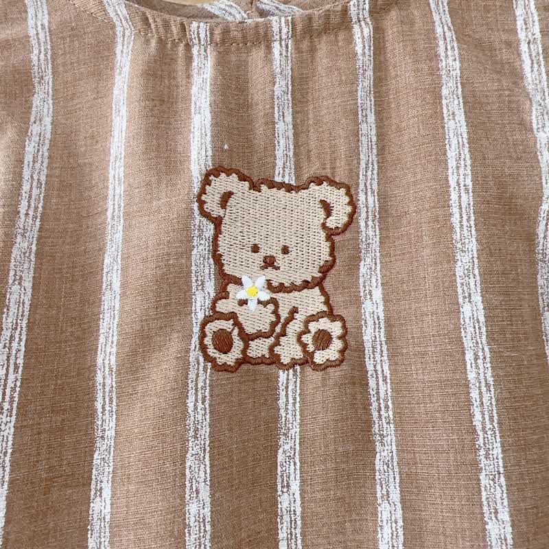 Baby Embroidered Bear Vertical Striped Romper