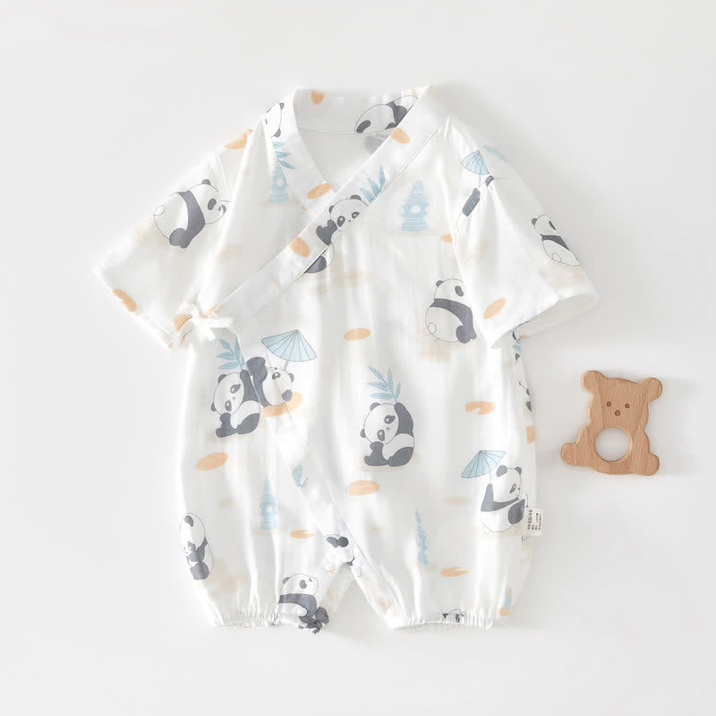 Baby Bamboo Panda Kimono White Romper