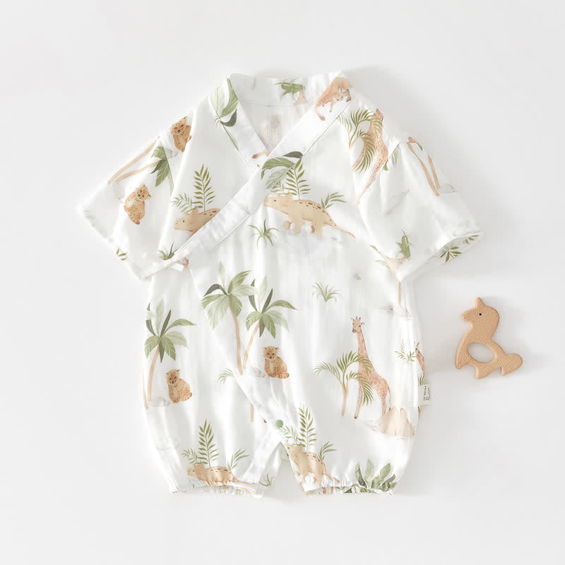 Baby Animal Forest Kimono White Romper