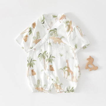 Baby Animal Forest Kimono White Romper