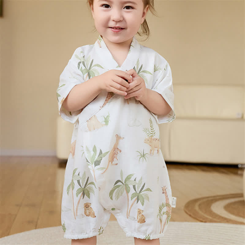 Baby Animal Forest Kimono White Romper