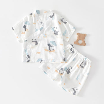 Baby 2-Piece Bamboo Panda Kimono White Set