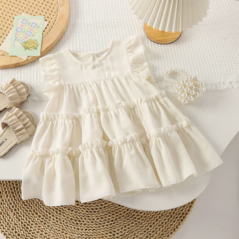 Toddler Solid Color Ruffled Bow Dress