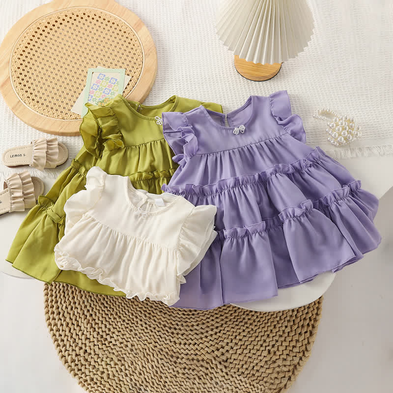 Toddler Solid Color Ruffled Bow Dress